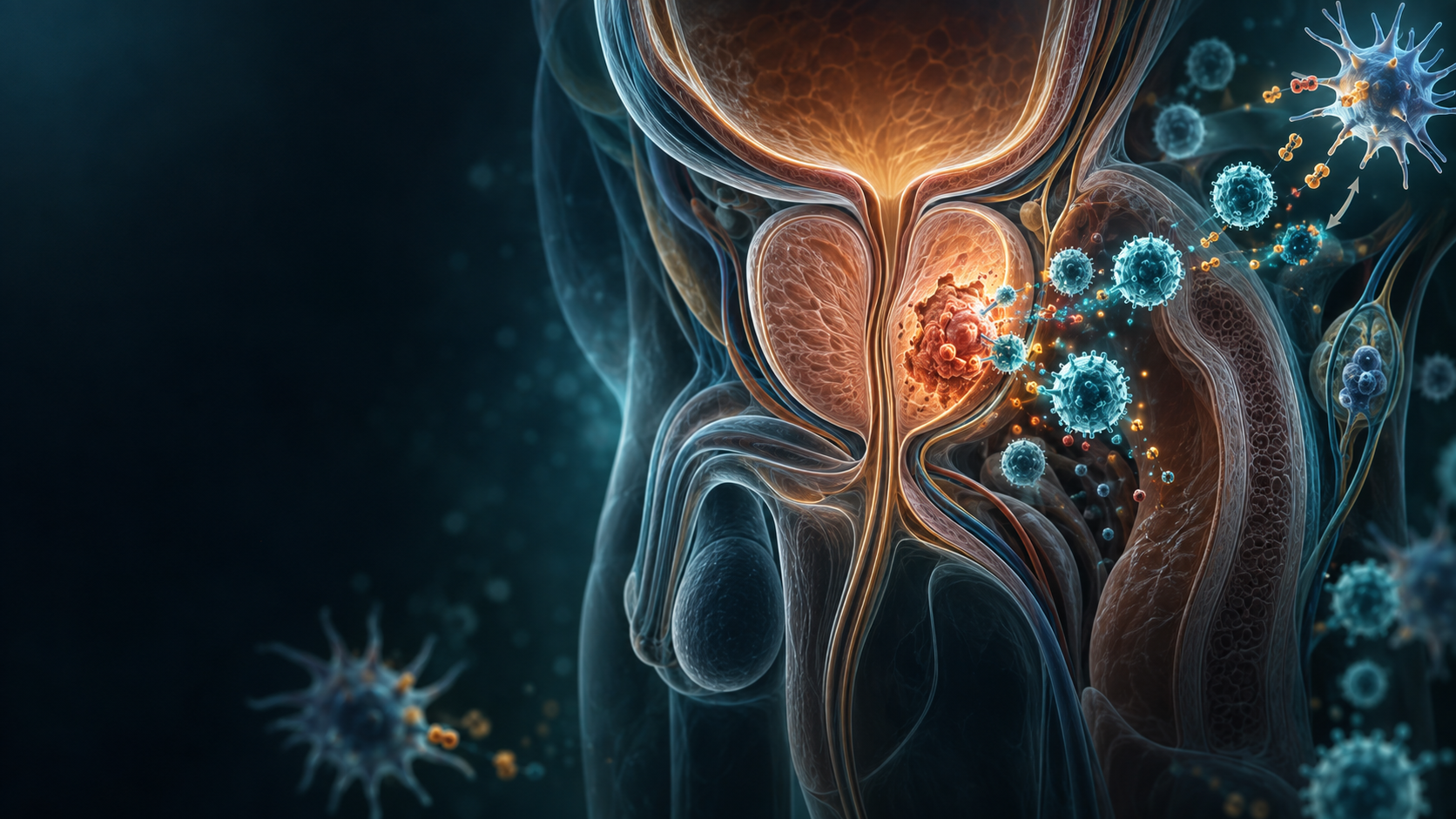 Scientific illustration of prostate cancer and an immune response